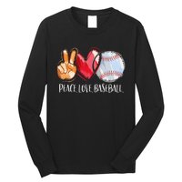 Peace Love Baseball Player  Baseball Fan Baseball Long Sleeve Shirt