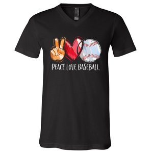 Peace Love Baseball Player  Baseball Fan Baseball V-Neck T-Shirt