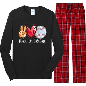 Peace Love Baseball Player  Baseball Fan Baseball Long Sleeve Pajama Set