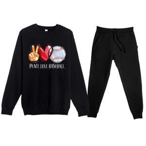 Peace Love Baseball Player  Baseball Fan Baseball Premium Crewneck Sweatsuit Set