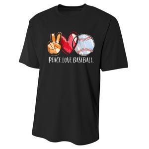 Peace Love Baseball Player  Baseball Fan Baseball Performance Sprint T-Shirt