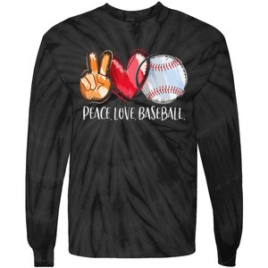 Peace Love Baseball Player  Baseball Fan Baseball Tie-Dye Long Sleeve Shirt