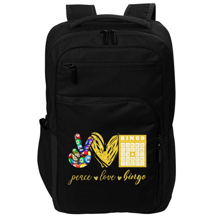 Peace Love Bingo Grandma Gambling Mothers Day Impact Tech Backpack