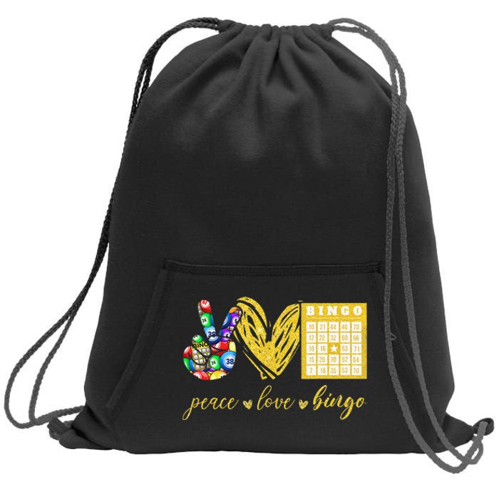 Peace Love Bingo Grandma Gambling Mothers Day Sweatshirt Cinch Pack Bag