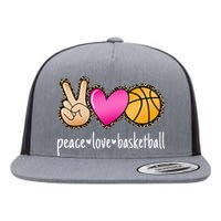 Peace Love Basketball Leopard Print funny Basketball Flat Bill Trucker Hat