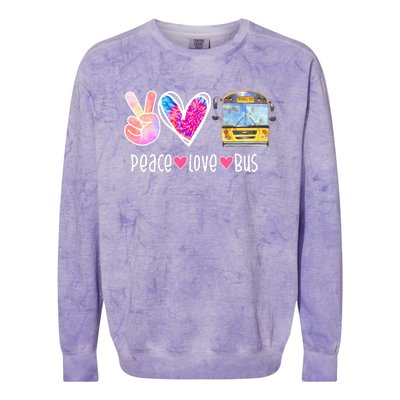 Peace Love Bus Gift For Bus Driver Colorblast Crewneck Sweatshirt