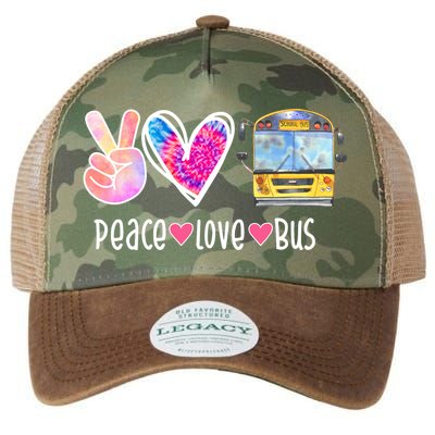 Peace Love Bus Gift For Bus Driver Legacy Tie Dye Trucker Hat