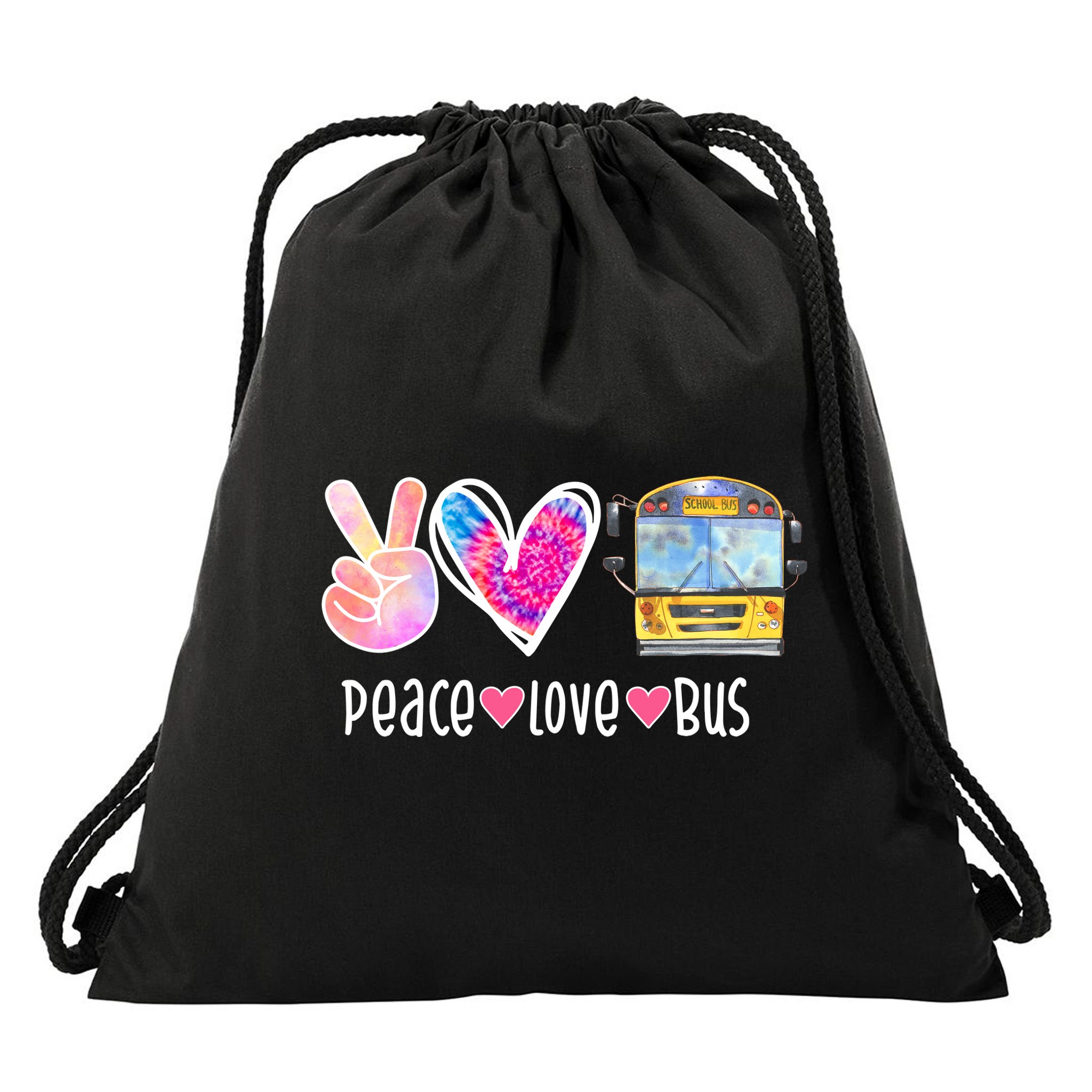 Peace Love Bus Gift For Bus Driver Drawstring Bag