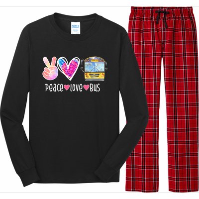 Peace Love Bus Gift For Bus Driver Long Sleeve Pajama Set