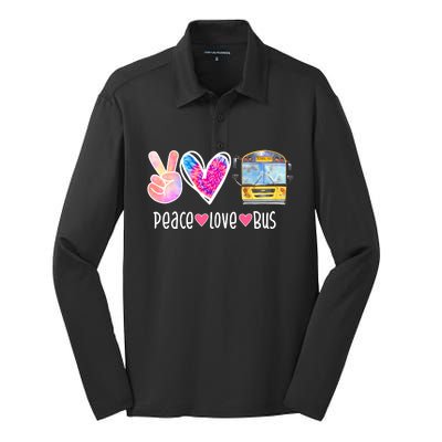 Peace Love Bus Gift For Bus Driver Silk Touch Performance Long Sleeve Polo