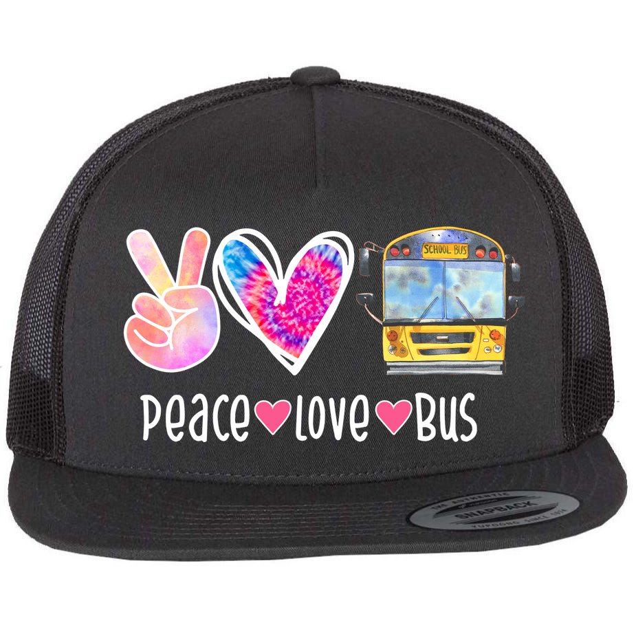 Peace Love Bus Gift For Bus Driver Flat Bill Trucker Hat