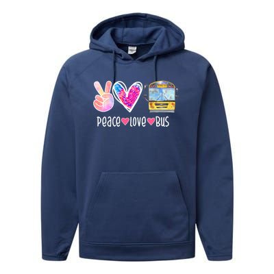 Peace Love Bus Gift For Bus Driver Performance Fleece Hoodie