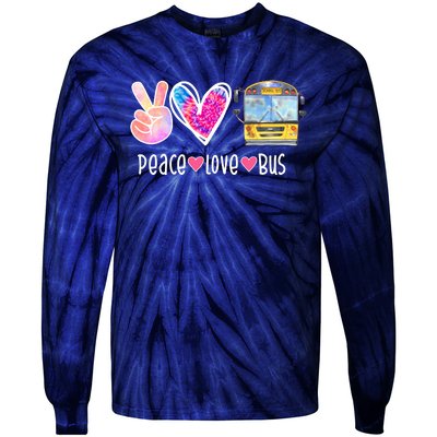 Peace Love Bus Gift For Bus Driver Tie-Dye Long Sleeve Shirt