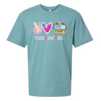 Peace Love Bus Gift For Bus Driver Sueded Cloud Jersey T-Shirt