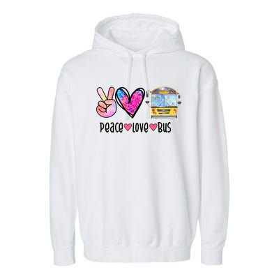 Peace Love Bus Gift For Bus Driver Garment-Dyed Fleece Hoodie