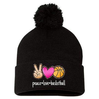 Peace Love Basketball Leopard Print Basketball Pom Pom 12in Knit Beanie