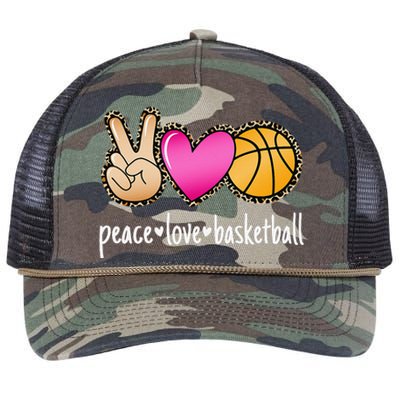 Peace Love Basketball Leopard Print Basketball Retro Rope Trucker Hat Cap