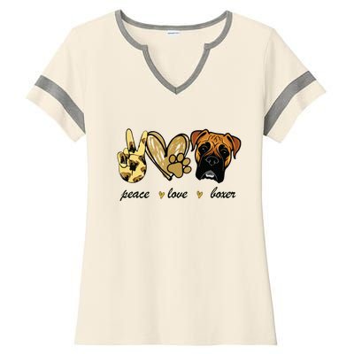 Peace Love Boxer Dog Boxer Dog Lover Gift Ladies Halftime Notch Neck Tee