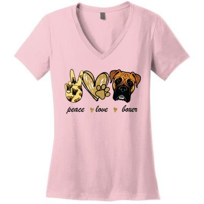 Peace Love Boxer Dog Boxer Dog Lover Gift Women's V-Neck T-Shirt