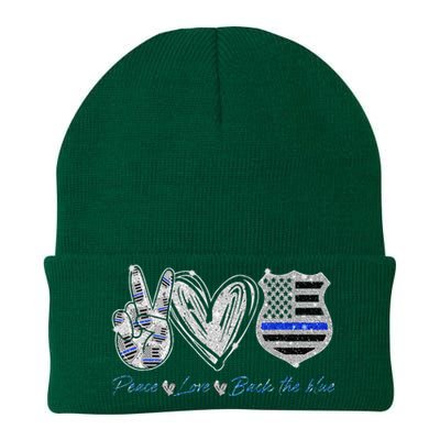 Peace Love Back The Blue Police Officer Gift Knit Cap Winter Beanie