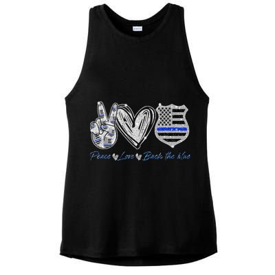 Peace Love Back The Blue Police Officer Gift Ladies PosiCharge Tri-Blend Wicking Tank