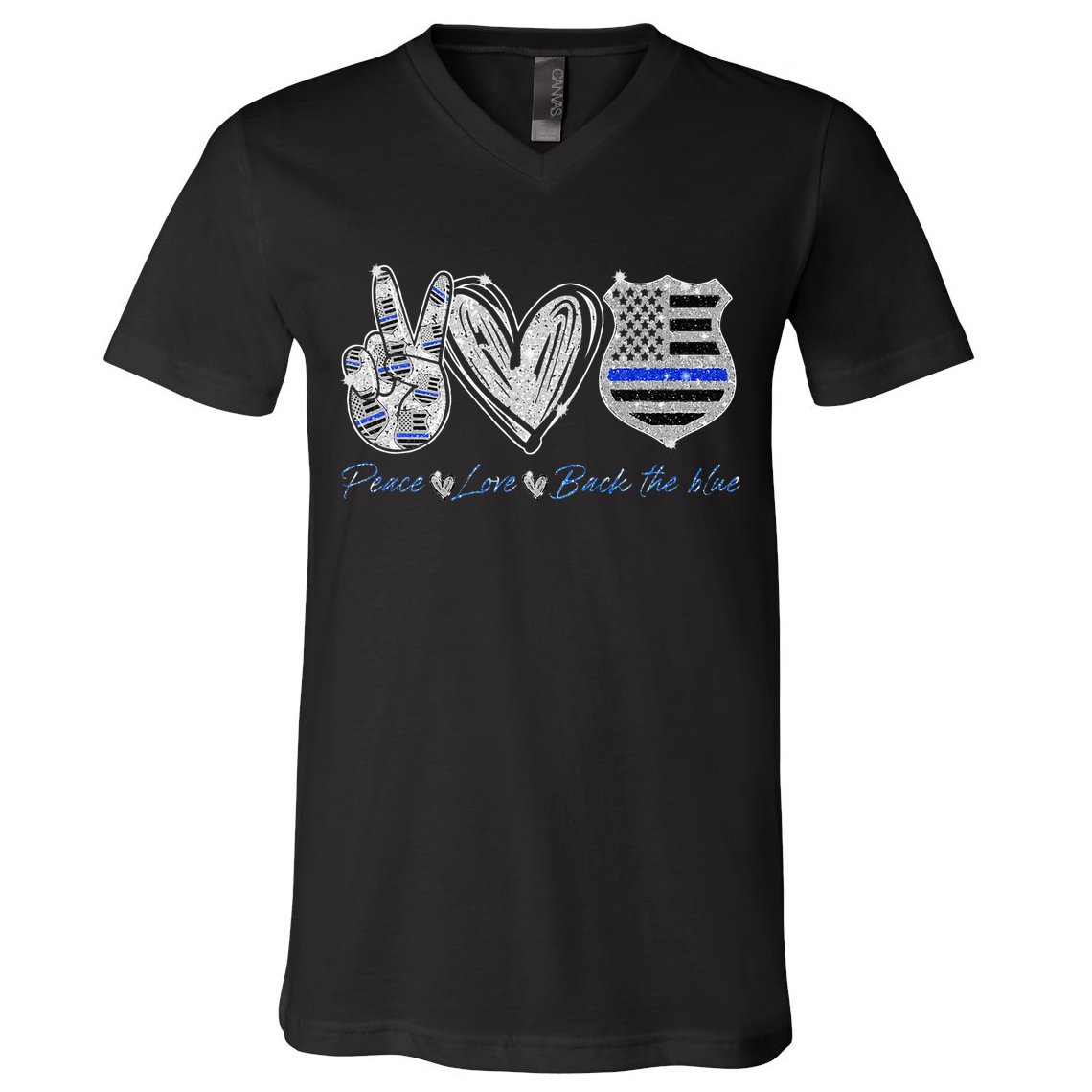 Peace Love Back The Blue Police Officer Gift V-Neck T-Shirt