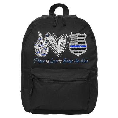 Peace Love Back The Blue Police Officer Gift 16 in Basic Backpack