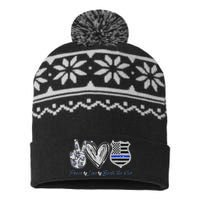 Peace Love Back The Blue Police Officer Gift USA-Made Snowflake Beanie