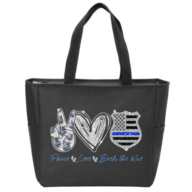 Peace Love Back The Blue Police Officer Gift Zip Tote Bag