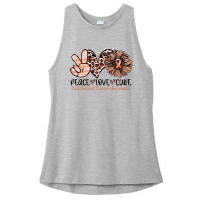 Peace Love Cure Sunflower Peach Ribbon Endometrial Cancer Ladies PosiCharge Tri-Blend Wicking Tank