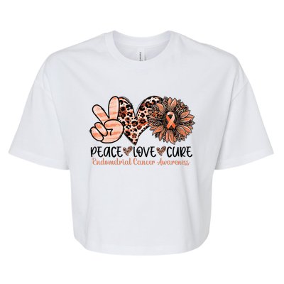 Peace Love Cure Sunflower Peach Ribbon Endometrial Cancer Bella+Canvas Jersey Crop Tee