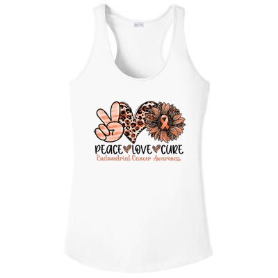 Peace Love Cure Sunflower Peach Ribbon Endometrial Cancer Ladies PosiCharge Competitor Racerback Tank