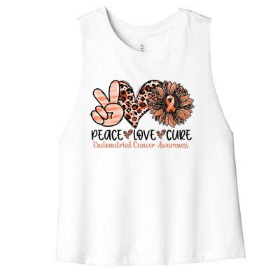 Peace Love Cure Sunflower Peach Ribbon Endometrial Cancer Women's Racerback Cropped Tank