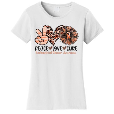 Peace Love Cure Sunflower Peach Ribbon Endometrial Cancer Women's T-Shirt