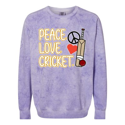 Peace Love Cricket Player Sports Lover Team Coach Graphic Premium Colorblast Crewneck Sweatshirt