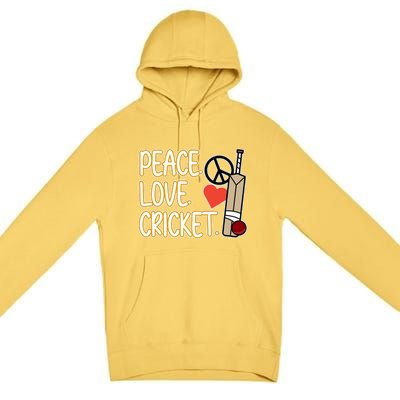 Peace Love Cricket Player Sports Lover Team Coach Graphic Premium Premium Pullover Hoodie