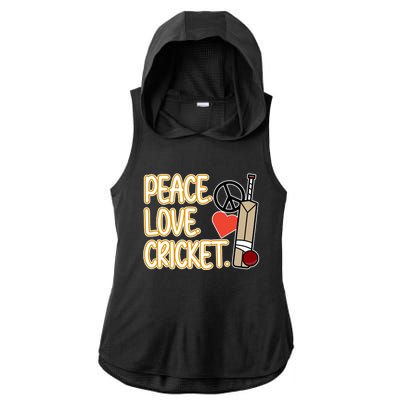 Peace Love Cricket Player Sports Lover Team Coach Graphic Premium Ladies PosiCharge Tri-Blend Wicking Draft Hoodie Tank