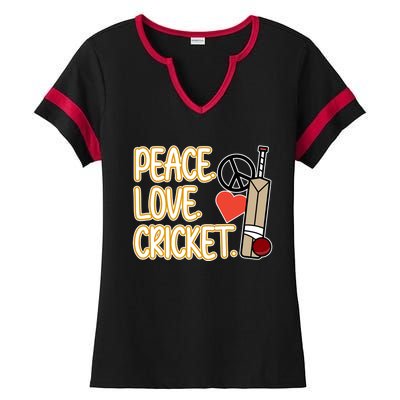 Peace Love Cricket Player Sports Lover Team Coach Graphic Premium Ladies Halftime Notch Neck Tee