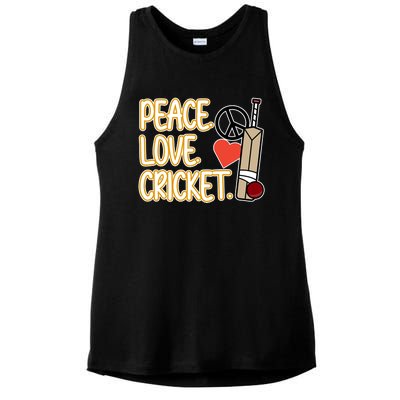 Peace Love Cricket Player Sports Lover Team Coach Graphic Premium Ladies PosiCharge Tri-Blend Wicking Tank