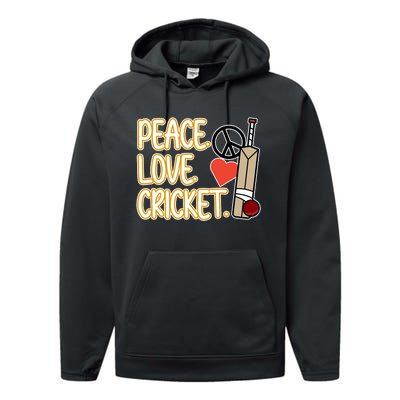 Peace Love Cricket Player Sports Lover Team Coach Graphic Premium Performance Fleece Hoodie