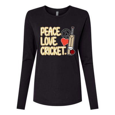 Peace Love Cricket Player Sports Lover Team Coach Graphic Premium Womens Cotton Relaxed Long Sleeve T-Shirt