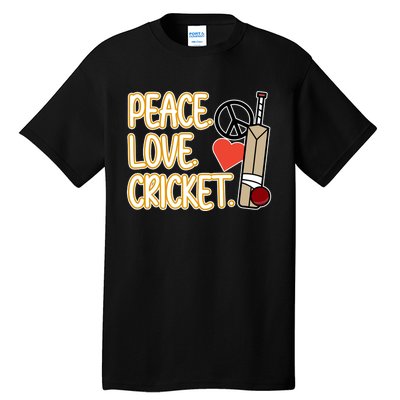 Peace Love Cricket Player Sports Lover Team Coach Graphic Premium Tall T-Shirt