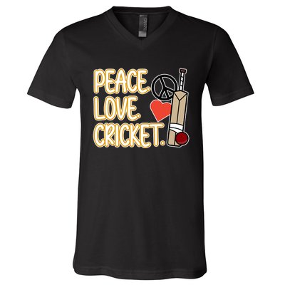 Peace Love Cricket Player Sports Lover Team Coach Graphic Premium V-Neck T-Shirt