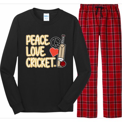 Peace Love Cricket Player Sports Lover Team Coach Graphic Premium Long Sleeve Pajama Set