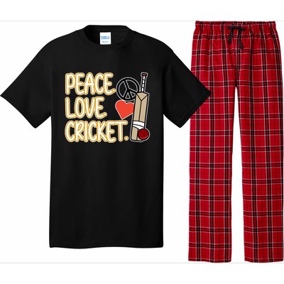 Peace Love Cricket Player Sports Lover Team Coach Graphic Premium Pajama Set