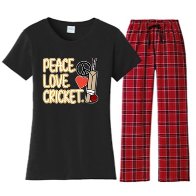 Peace Love Cricket Player Sports Lover Team Coach Graphic Premium Women's Flannel Pajama Set