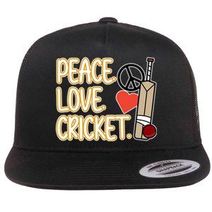 Peace Love Cricket Player Sports Lover Team Coach Graphic Premium Flat Bill Trucker Hat