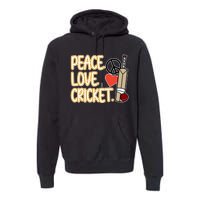 Peace Love Cricket Player Sports Lover Team Coach Graphic Premium Premium Hoodie