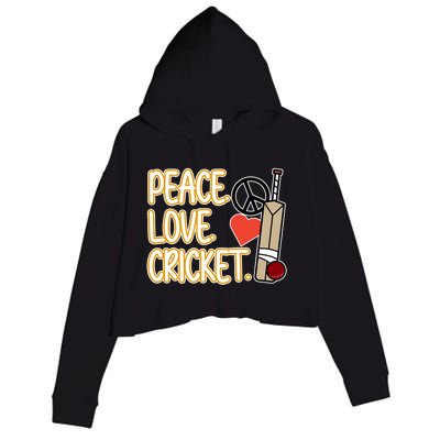 Peace Love Cricket Player Sports Lover Team Coach Graphic Premium Crop Fleece Hoodie