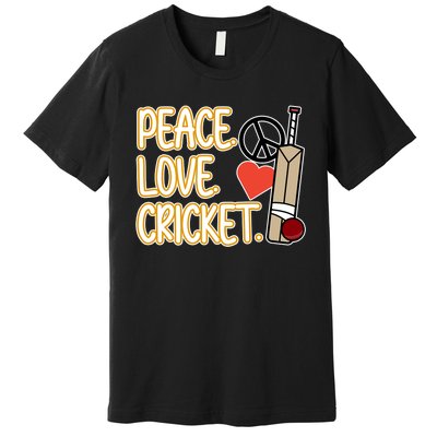 Peace Love Cricket Player Sports Lover Team Coach Graphic Premium Premium T-Shirt